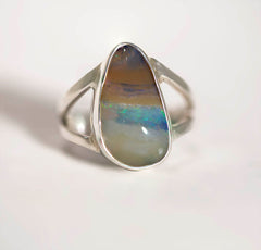 A6878 Solid Opal Sterling Silver Ring