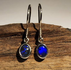 A5832 Solid Black Opal Sterling Silver Earrings
