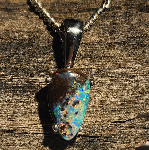 A5415 9k White Gold Solid Boulder Opal