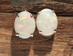 A4335 Solid Opal Sterling Silver Stud Earrings