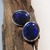 A4549 Solid Black Opal Sterling Silver Stud Earrings