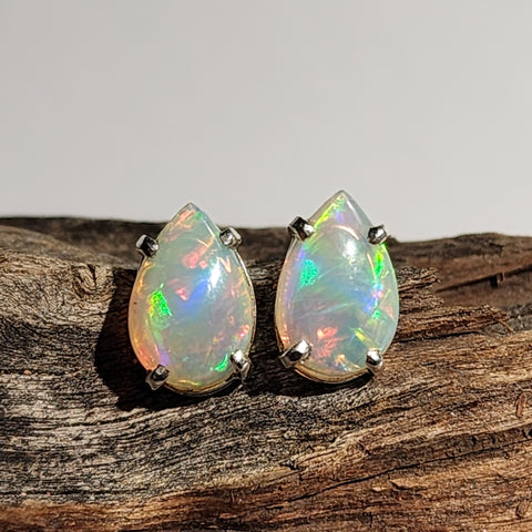 A1142 Solid Opal Sterling Silver Stud Earrings